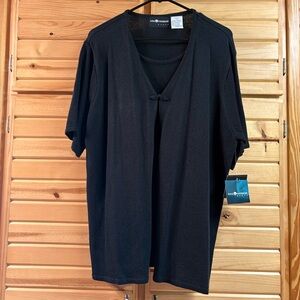 Sag Harbor Women’s 2FER Sweater Blouse, Black, Size 1X, NWT
